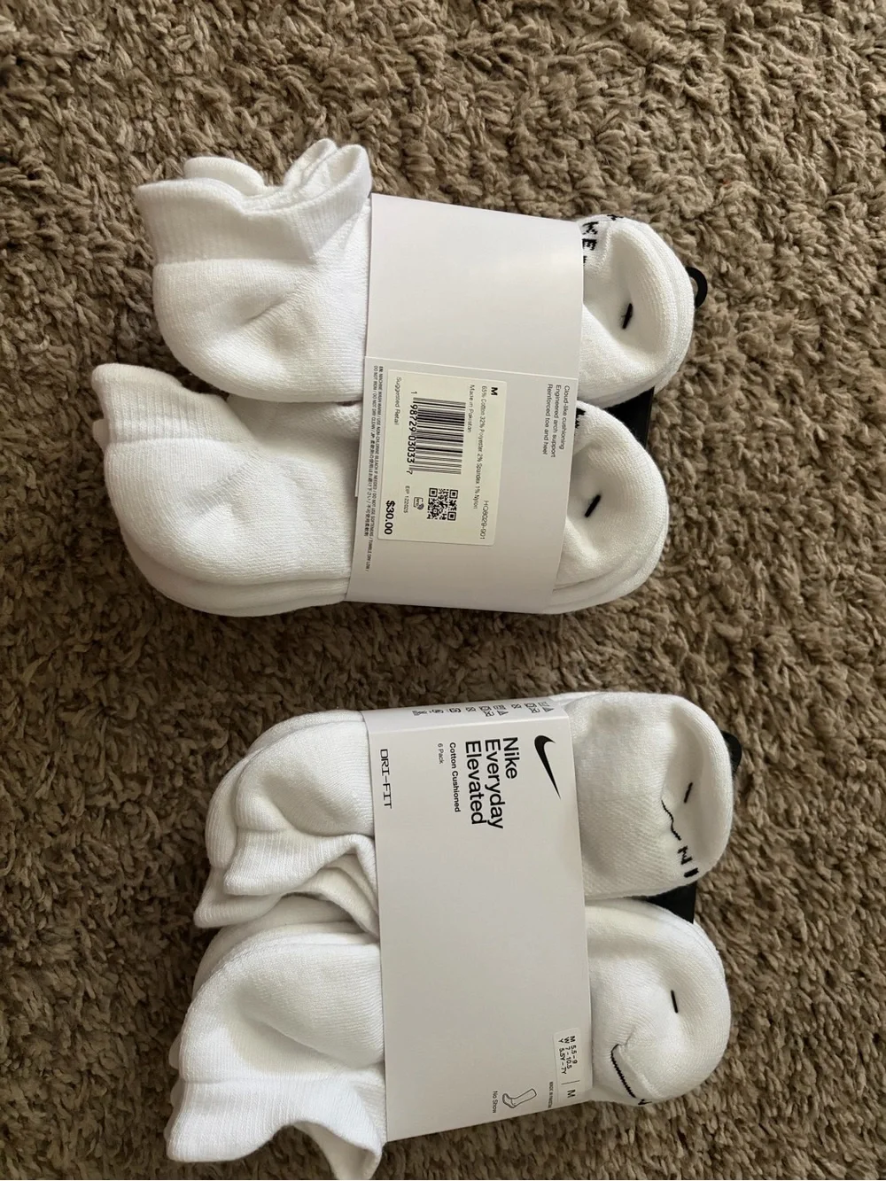 Nike White Cushioned Low-Cut Athletic Socks - 2 Pack of 6